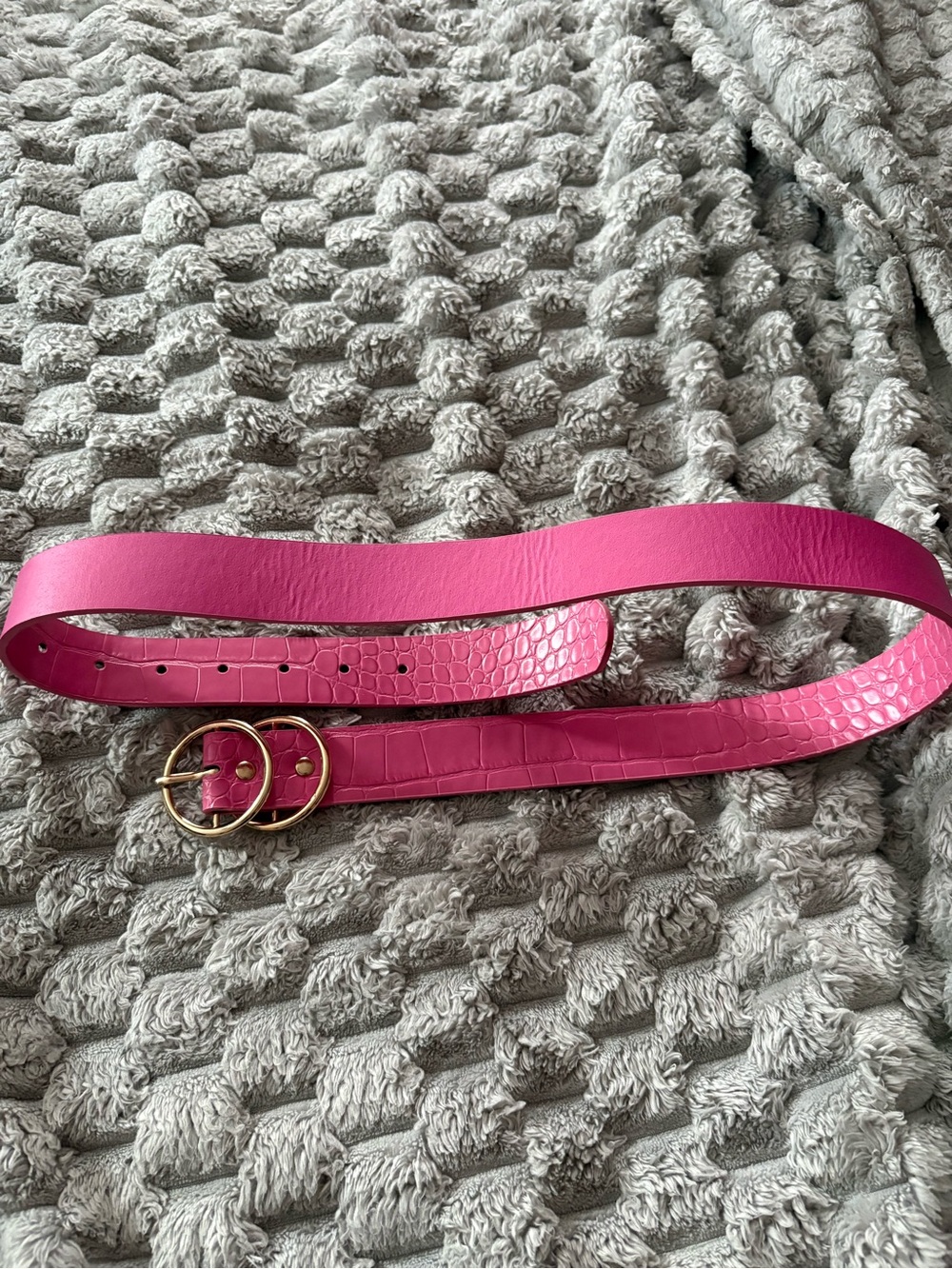 Hot Pink Women's Leather Belt with Gold Double-Ring Buckle